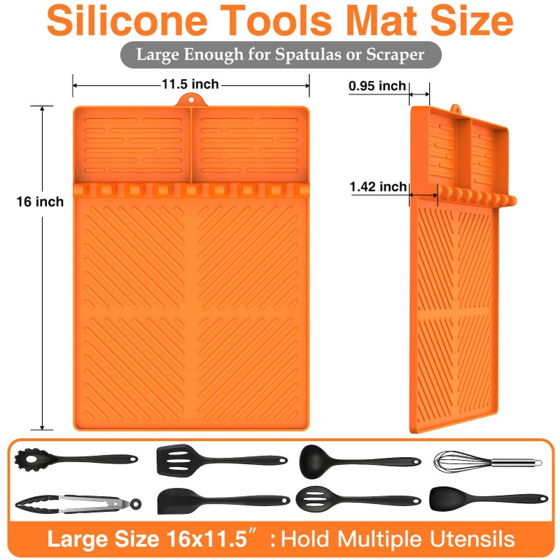 SARTNP Silicone Griddle Tools Mat for Blackstone, Griddle Accessories Side Shelf Mat Grill Pad for Outdoor Grill Kitchen Counter Spatula Silicone Mat with Drip Pad (Orange) - Image 3